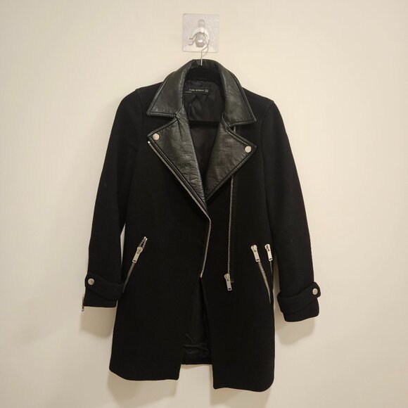 Zara Women Black Wool and Lambskin Coat Size XS - Picture 1 of 4
